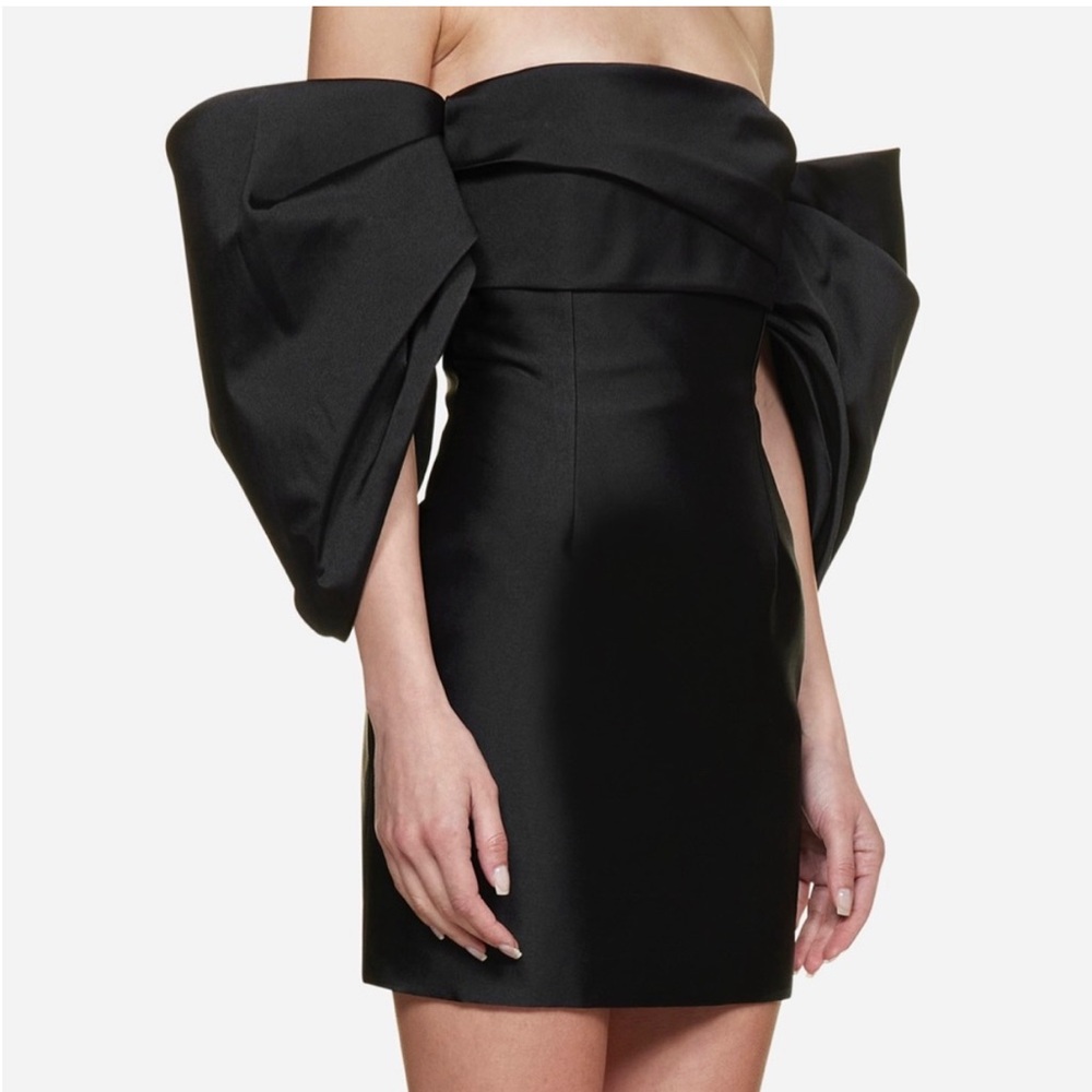 Solace London Black Bella puff-sleeve minidress